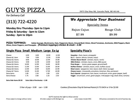 Menu | Guy's Pizza