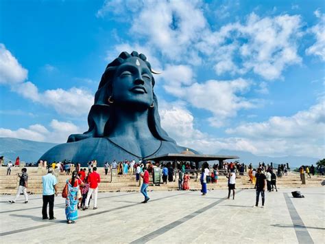 Premium Photo | People on street aadhi yogi statue isha coimabatore