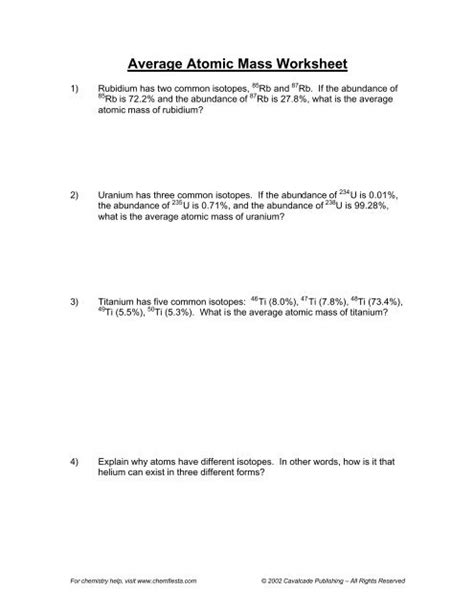 Average Atomic Mass Worksheet