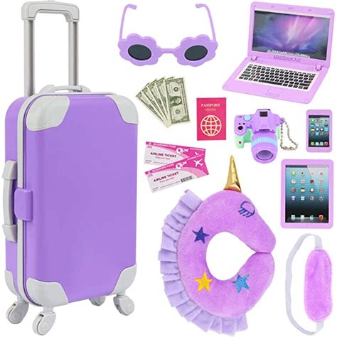 Amazon.com: K.T. Fancy 16 pcs American Doll Accessories Suitcase Travel Luggage Play Set for 18 ...