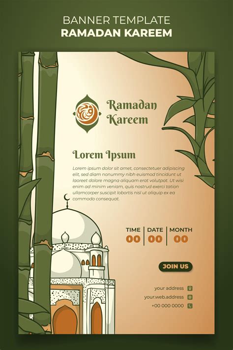 Ramadan banner design with mosque and bamboo background in ghand drawn design 21651400 Vector ...