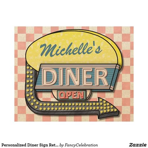 Personalized Diner Sign Retro 50s Pink Checkered Diner Sign, 50's Diner, Fifties Diner, 50s ...