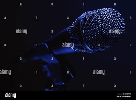 Closeup view of vocal condenser microphone, modern design Stock Photo ...