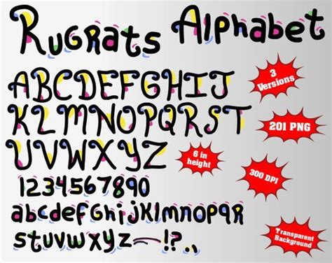 Rugrats Alphabet, Numbers and Symbols | 201 PNG | 300 dpi | Transparent Background | 3 Colors ...