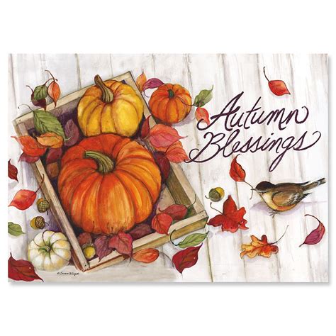 Autumn Blessings Thanksgiving Cards - Set of 8, Includes Sentiments ...