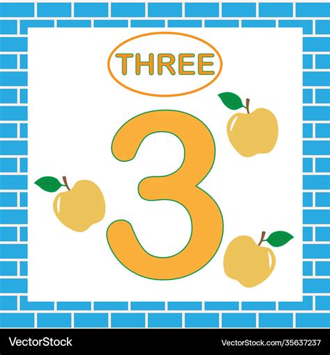 Flashcard with number 3 three learning numbers Vector Image