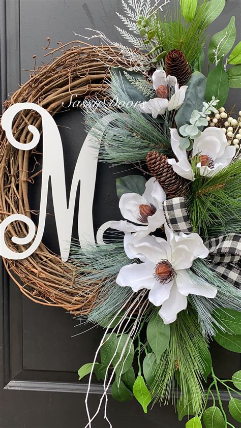 Winter Wreath, Winter Monogram Wreath, Magnolia Wreath, Wreath for ...