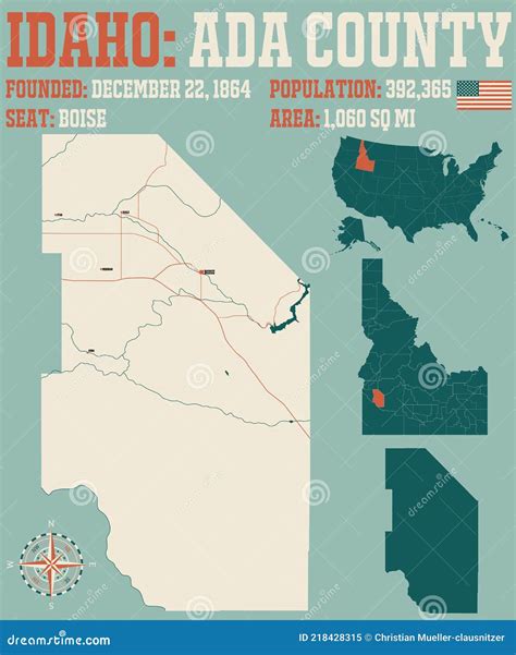 Map of Ada County in Idaho stock vector. Illustration of roads - 218428315