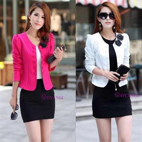 2017 Fashion Women Slim Fit Business Suit Blazer Cute Sexy Jacket Coat Black White Pink Rose Red ...