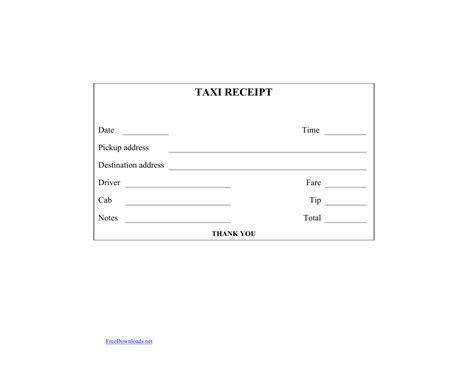 Download Blank Printable Taxi/Cab Receipt Template | Excel | PDF | RTF | Word | FreeDownloads.net