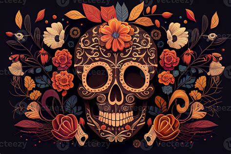 Dia De Los Muertos Background Day of the Dead Art Decoration, Bones Skull Flower Ornament ...