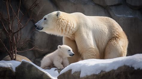 Snow Covered Polar Bear And Its Baby Background, Baby Polar Bear And ...