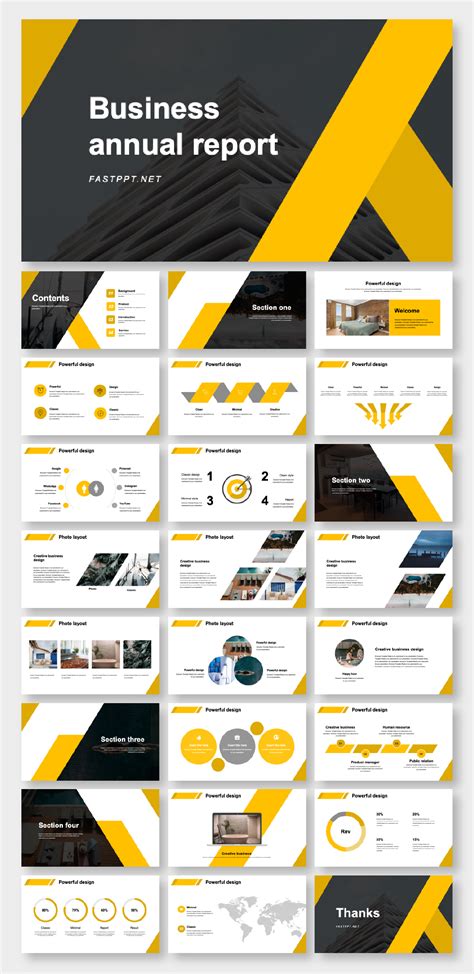 Black & Yellow Annual Report Presentation Template – Original and high quality PowerPoint T ...