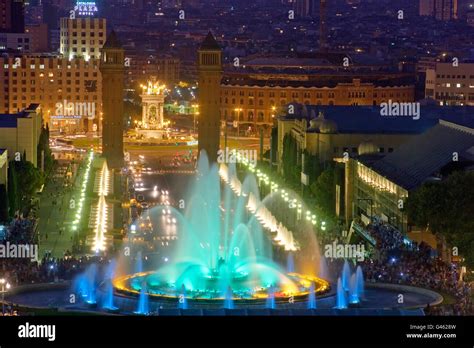 Plaza de Espana at night in Barcelona Stock Photo - Alamy