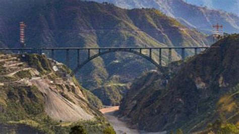 Chenab Bridge, the world’s highest steel arch rail bridge situated in Jammu and Kashmir’s Reasi ...