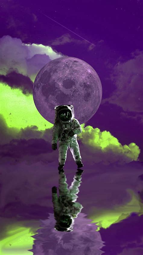 720P free download | An Astronaut Walking at Space Moon Purple Green ...