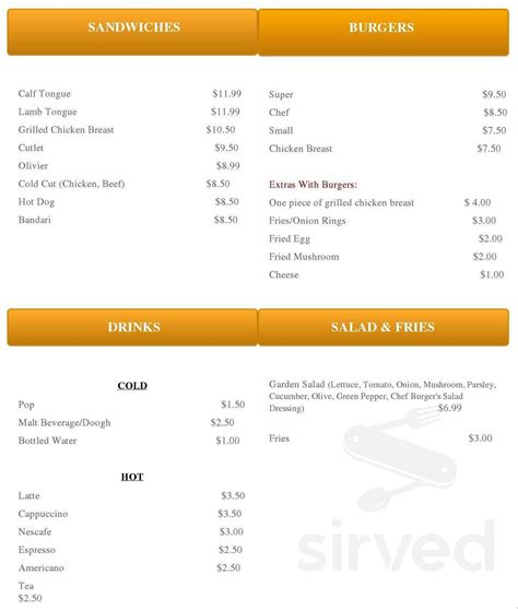 Chef Burger & Breakfasta menu in Richmond Hill, Ontario