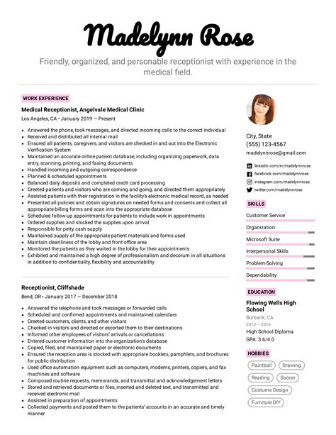 Receptionist Resume Example Template For 2021 Zipjob - vrogue.co