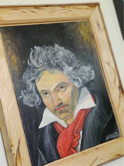 Portrait of Beethoven original oil on canvas painting framed