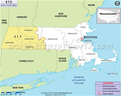 413 Area Code Map, Where is 413 Area Code in Massachusetts