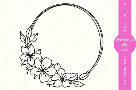 Flower circle frame svg cut file, Wreath monogram clipart (557983) | Cut Files | Design Bundles