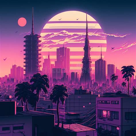 Vaporwave City AI Generated Stock Illustration - Illustration of poster, text: 271565342