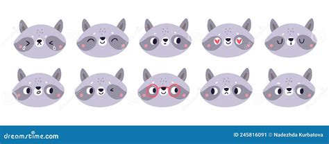 Raccoon Emoji Icons Cartoon Vector | CartoonDealer.com #75649321