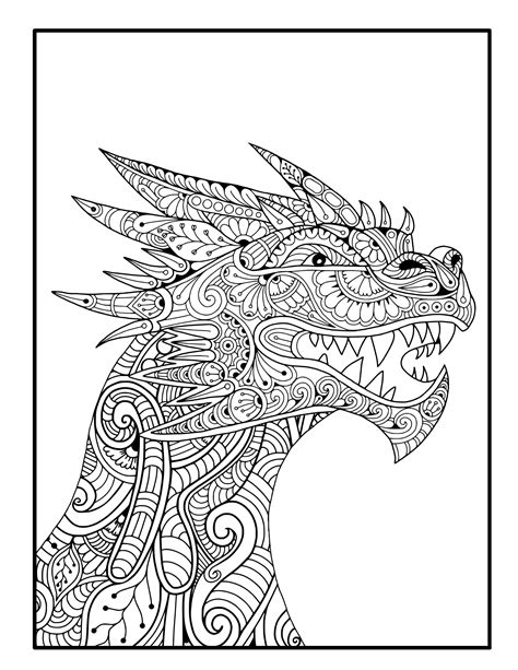 Zentangle Dragon Head Coloring Page, Cricut Pattern, Silhouette ...