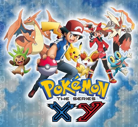 the pokemon x and y movie poster is shown in front of an image of ...