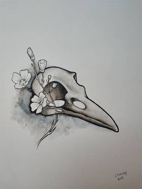 Bird Skull Original Piece of Art Drawing Bird Skull With Flowers - Etsy