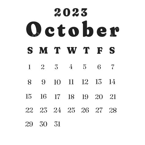 October 2023 Monthly Calendar Template, October, Monthly, Calendar PNG ...