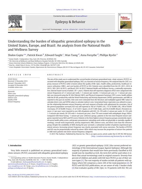 (PDF) Understanding the burden of idiopathic generalized epilepsy in the United States, Europe ...