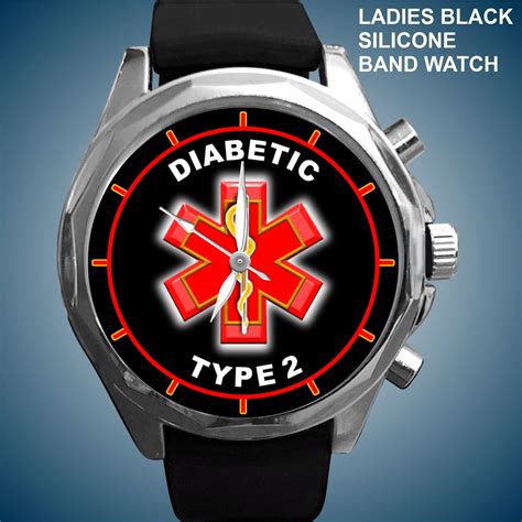 Women Diabetic Type 2 Watches Medical Alert ID Choices of Red or Blue Caduceus Medical Symbol ...