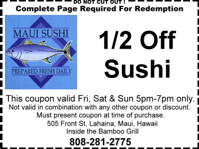 Maui Sushi - Discount Coupon - Maui Leisure Guide