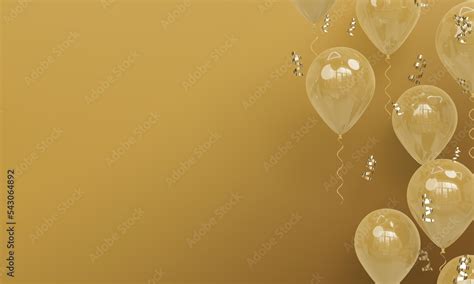 Gold Background with Realistic Gold Balloons Celebration 3D Render ...