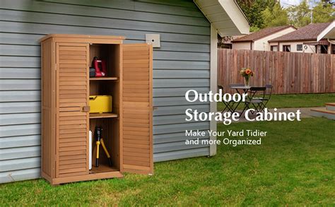 Outdoor Wooden Garden Tool Storage Cabinet - Costway