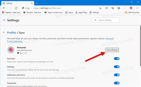 Enable or Disable Sync for Profile in Microsoft Edge