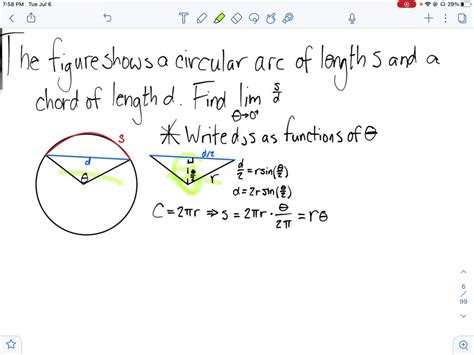 The figure shows a circular arc of length s and a chord of length d ...