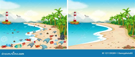 Comparison of Dirty and Clean Beach Stock Vector - Illustration of ...