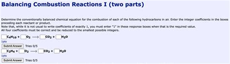 Solved Balancing Combustion Reactions I (two parts) | Chegg.com