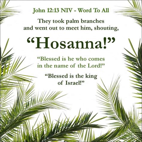 They took palm branches and went out to meet him, shouting, “Hosanna ...