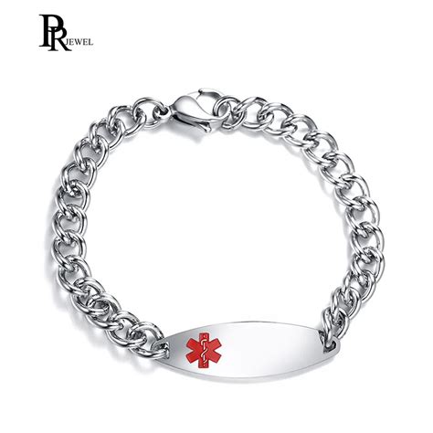 Free Engrave 13mm Medical Alert ID Bracelets for Diabetic Stainless Steel ID Bracelet For Women ...