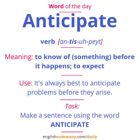 Anticipate Meaning, Pronunciation & Use | Good vocabulary words, Learn english vocabulary ...