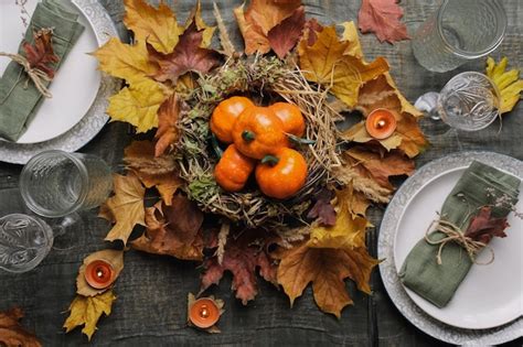 Premium Photo | Thanksgiving feast table setting table decoration for autumnal holiday