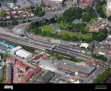 aerial view of Selby Railway Station & Selby Park, North Yorkshire ...