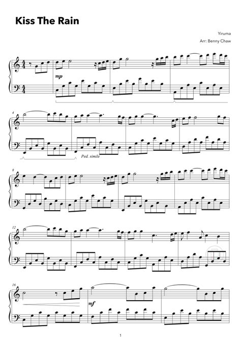 Kiss The Rain (arr. Benny Chaw) by Yiruma Sheet Music for Piano Solo at ...