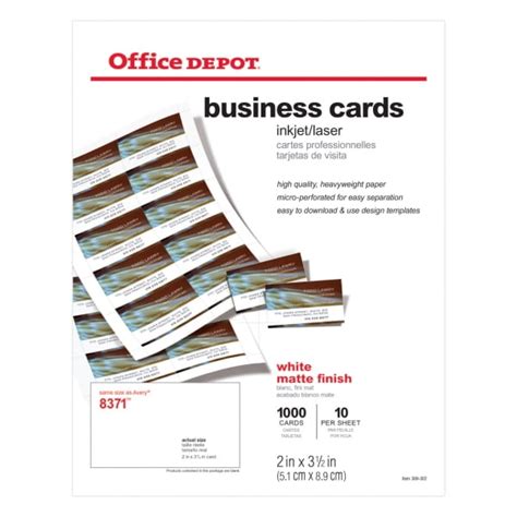 Office Depot Matte Business Cards, 2in. x 3 1/2in., White, Pack Of 1,000, 23003 - Walmart.com ...