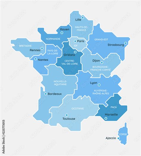 Vecteur Stock Carte de France, des régions et des principales villes ...