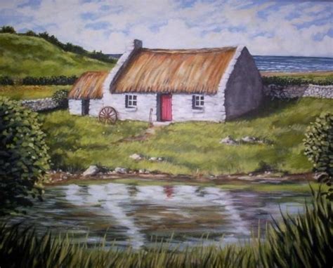 Irish Thatched Cottage, Painting by Kurt Bippert | Artmajeur