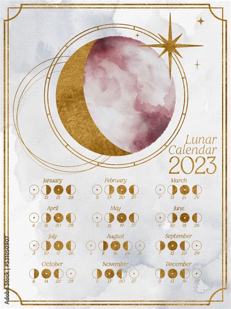 Lunar calendar for 2023 in Northern Hemisphere. Moon calendar with ...